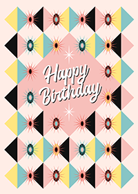 Happy Birthday - Atomic Sunburst Blocks Pink Greeting Card
